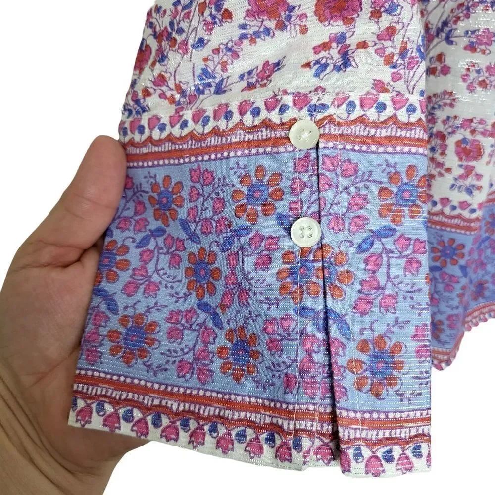 J.Crew Metallic Thread Iris Block Print Tunic Top Size Small - Picture 6 of 12